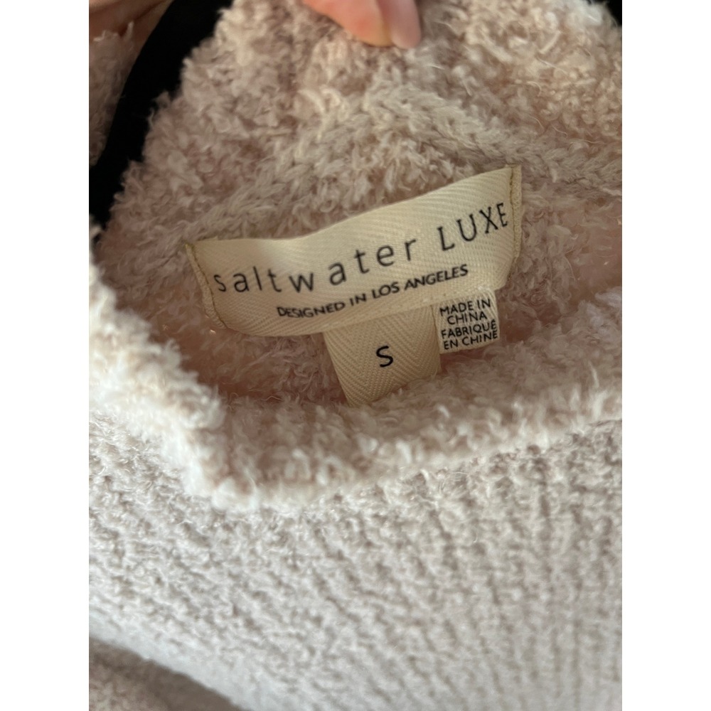 Saltwater LUXE Pearl Popcorn Knit Mock Neck Sweater Balloon Sleeve Cream Boho S - Picture 2 of 6